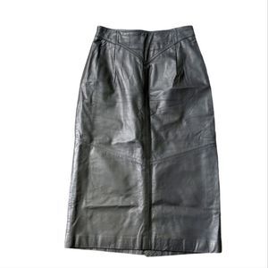 Vintage Genuine Leather Maxi Skirt Black Size Large